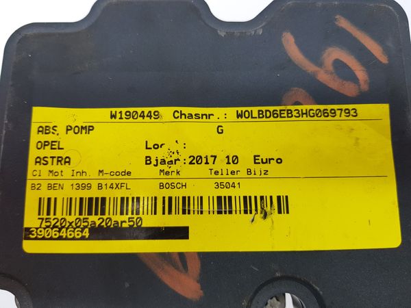 Pompe Abs Opel Astra K 39064664 0265256728 Bosch